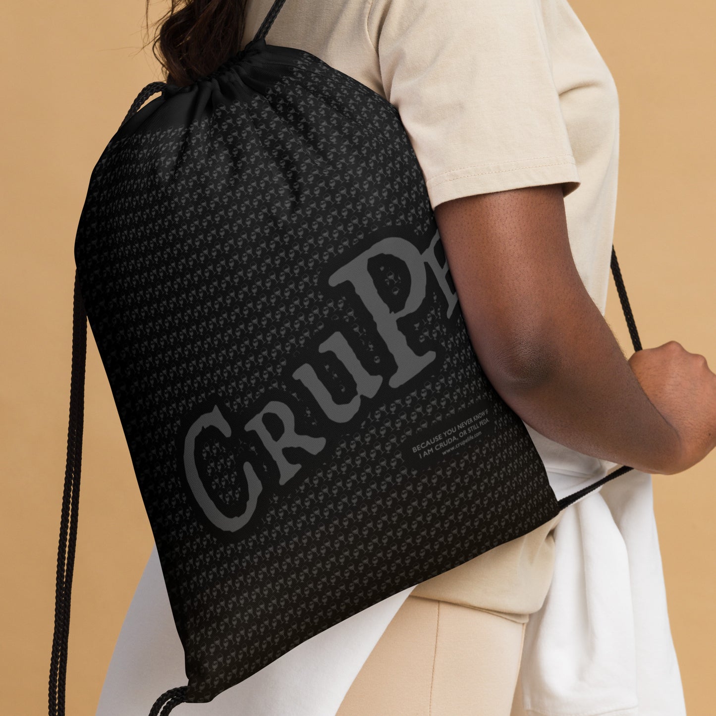 CruPe™ Signature Black Logo Drawstring Bag For Her