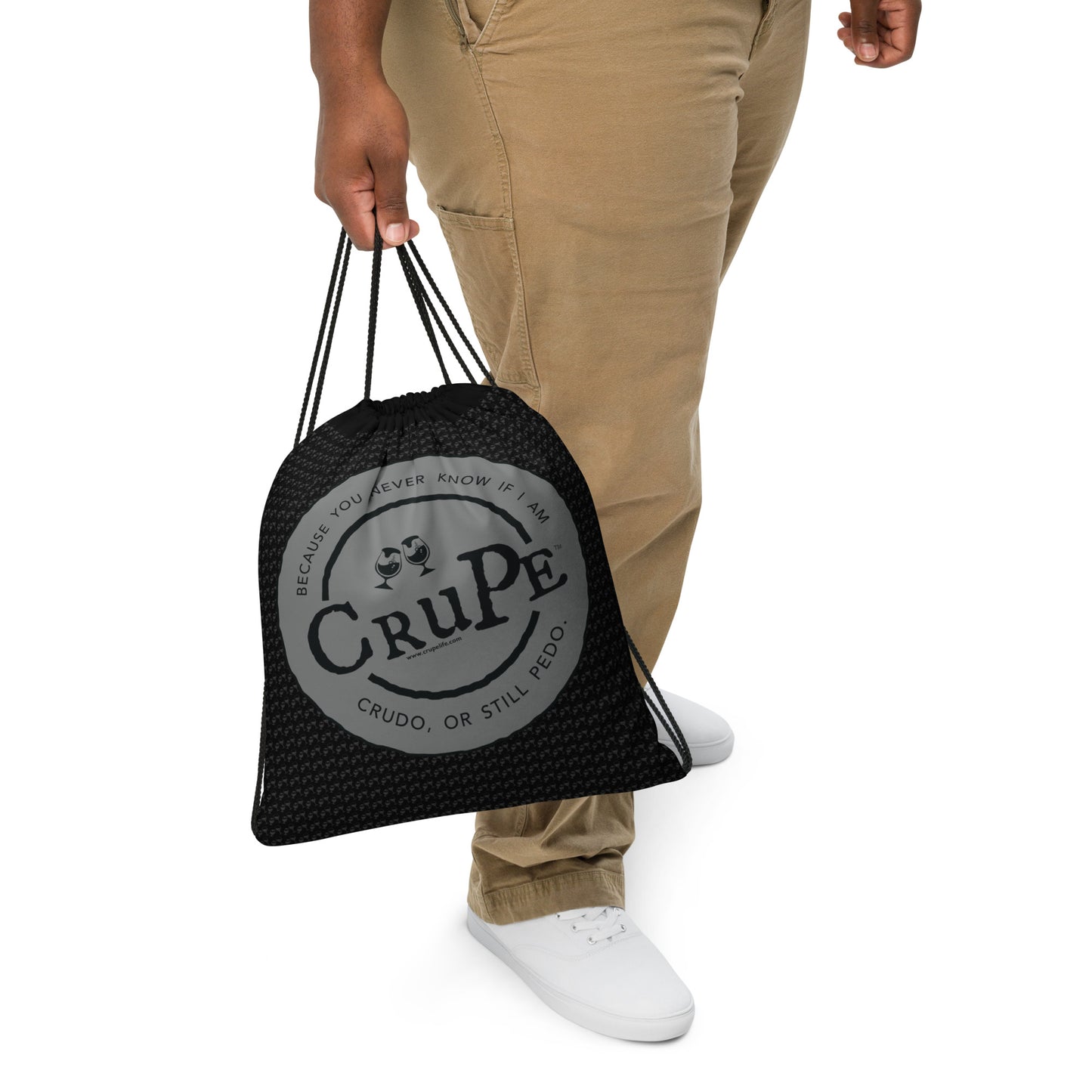 CruPe™ Signature Gray Seal Logo Drawstring Bag for Him