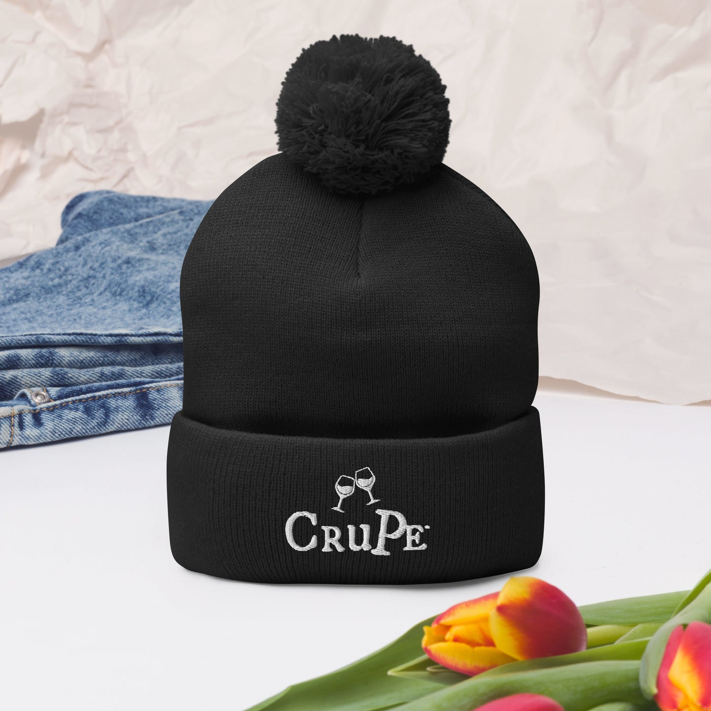 CruPe™ Signature Wine Logo Only Pom-Pom Beanie