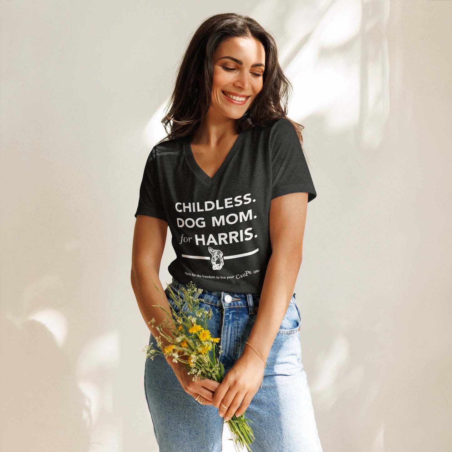 Childless Dog Mom for Harris relaxed v-neck t-shirt