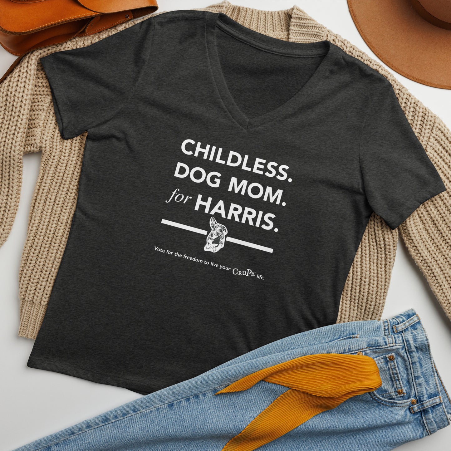 Childless Dog Mom for Harris relaxed v-neck t-shirt