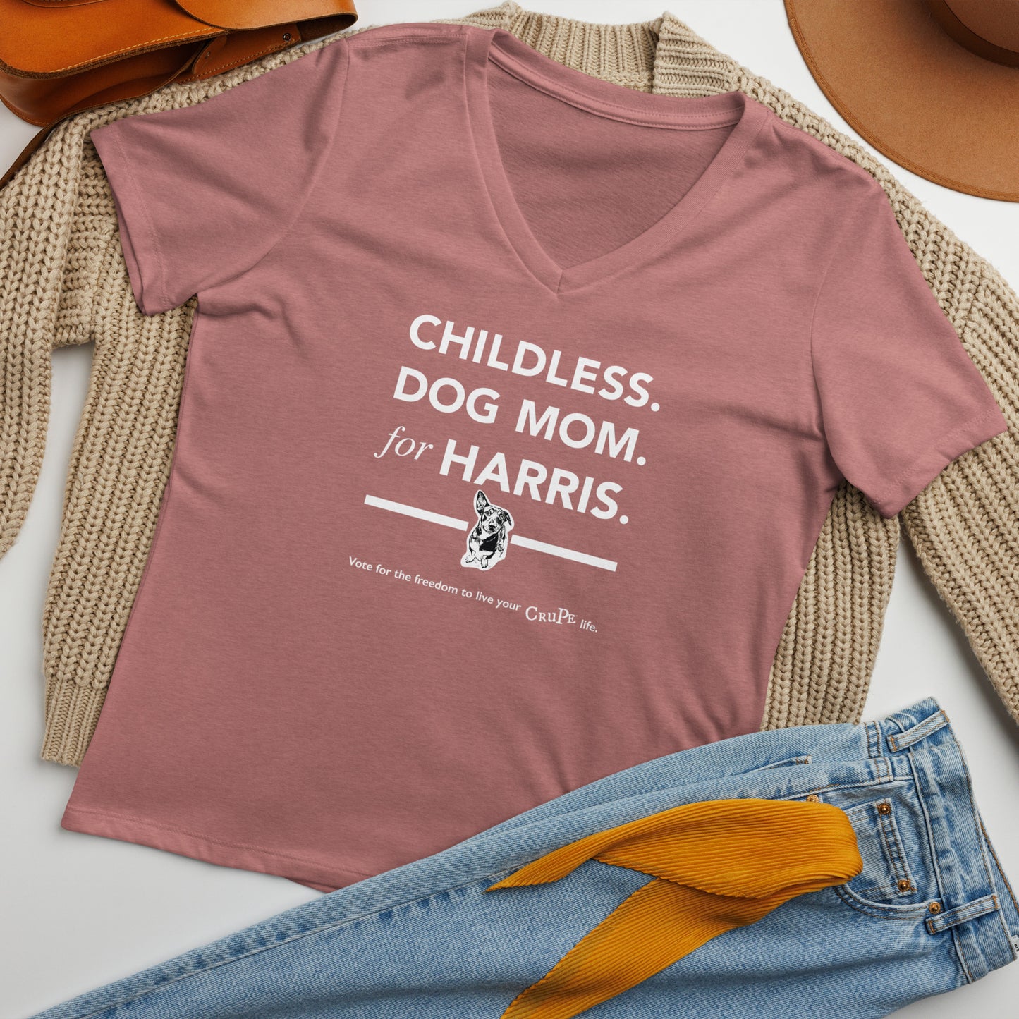 Childless Dog Mom for Harris relaxed v-neck t-shirt