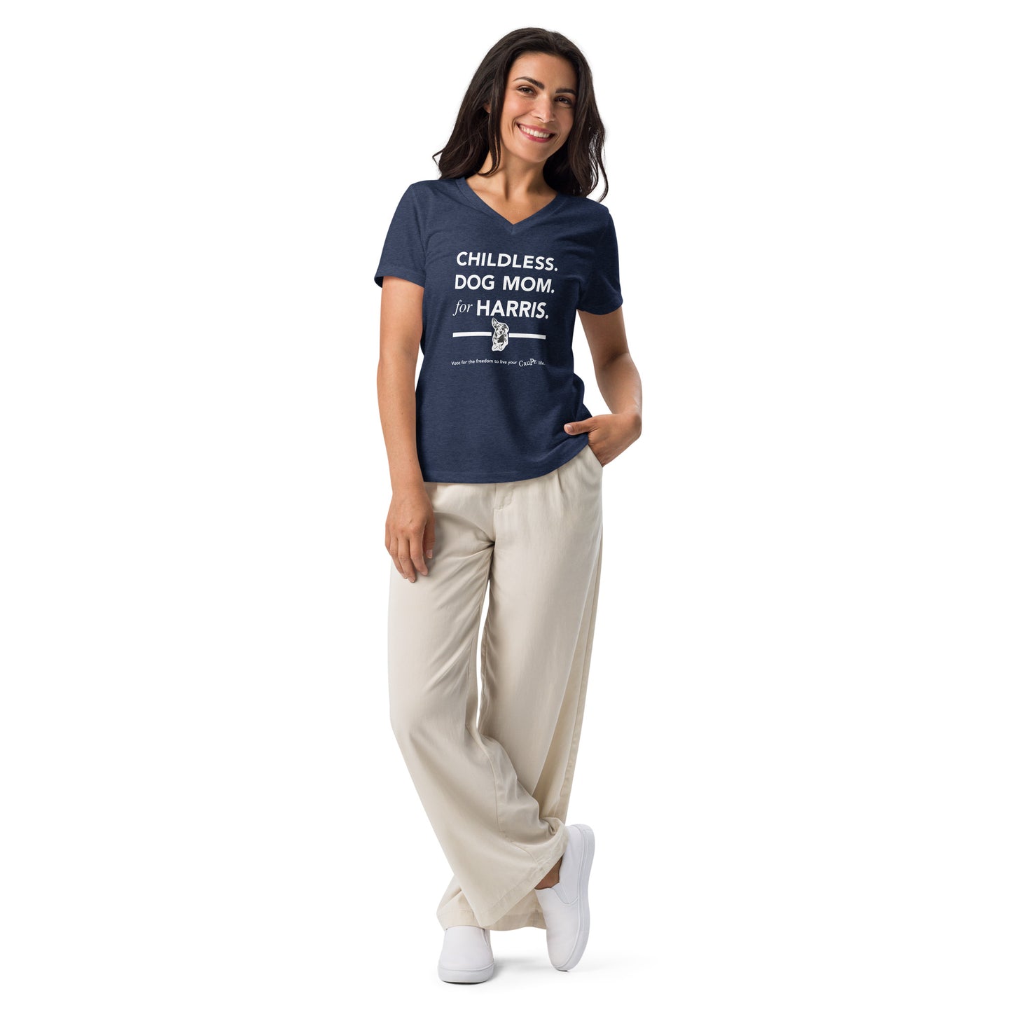 Childless Dog Mom for Harris relaxed v-neck t-shirt