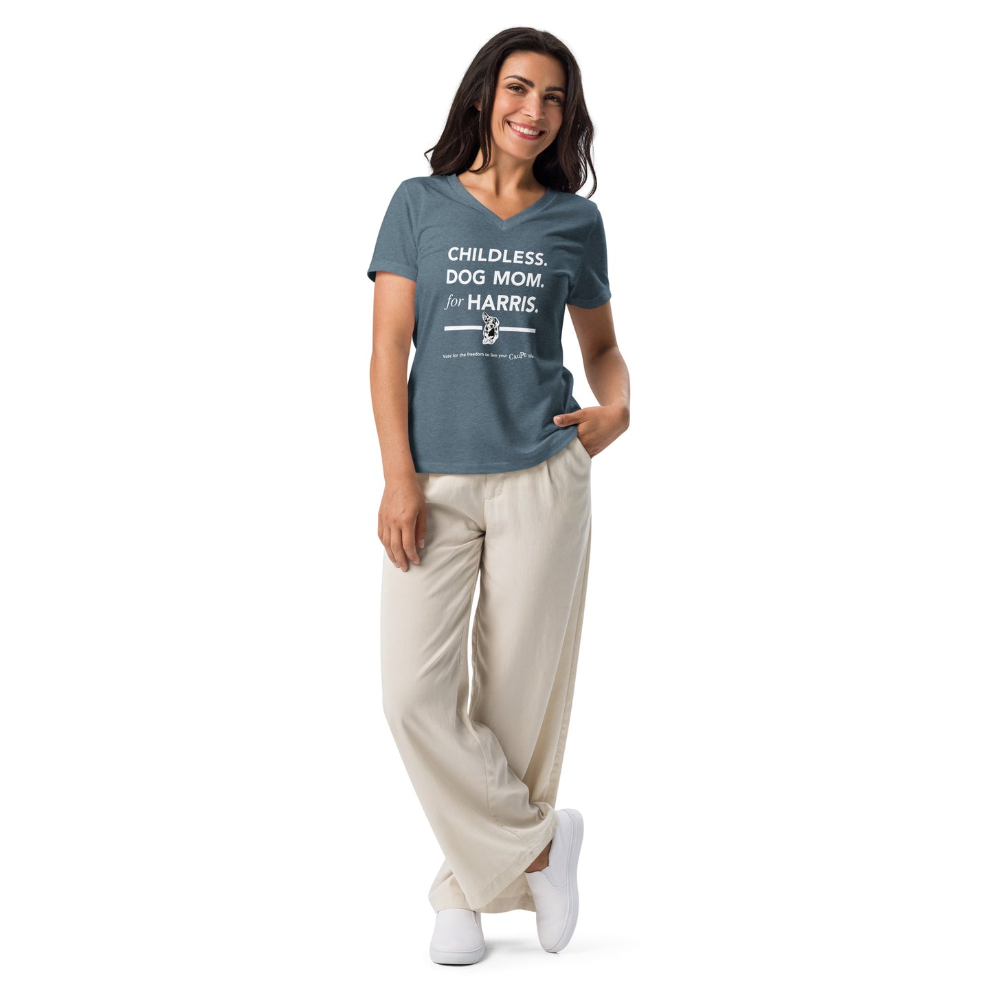 Childless Dog Mom for Harris relaxed v-neck t-shirt