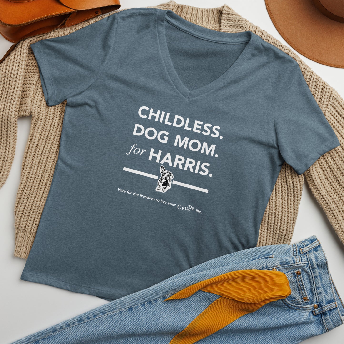 Childless Dog Mom for Harris relaxed v-neck t-shirt