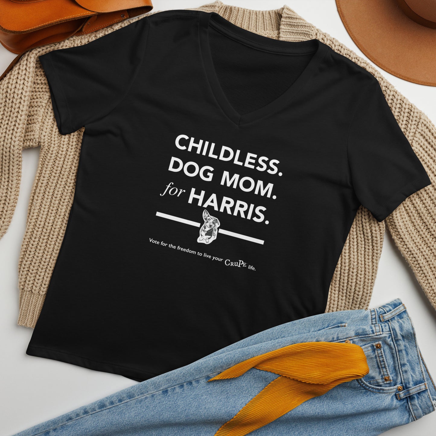 Childless Dog Mom for Harris relaxed v-neck t-shirt