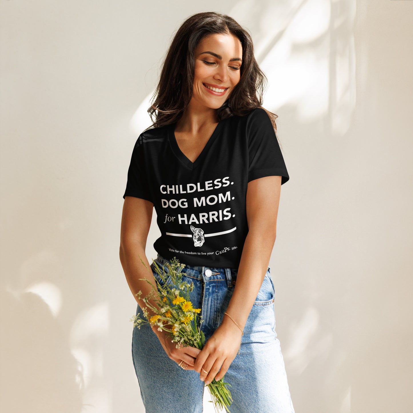 Childless Dog Mom for Harris relaxed v-neck t-shirt