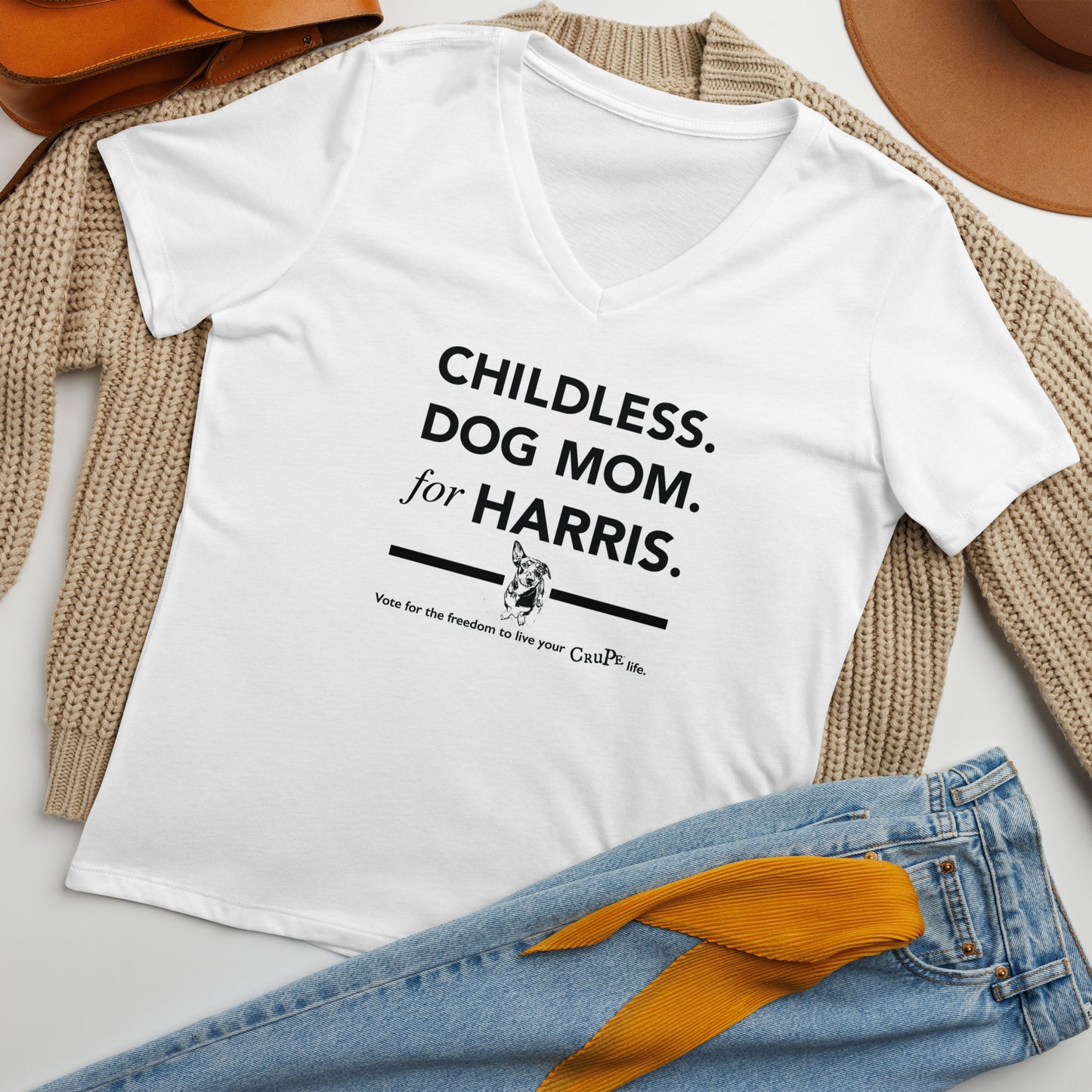 Childless Dog Mom for Harris relaxed v-neck t-shirt